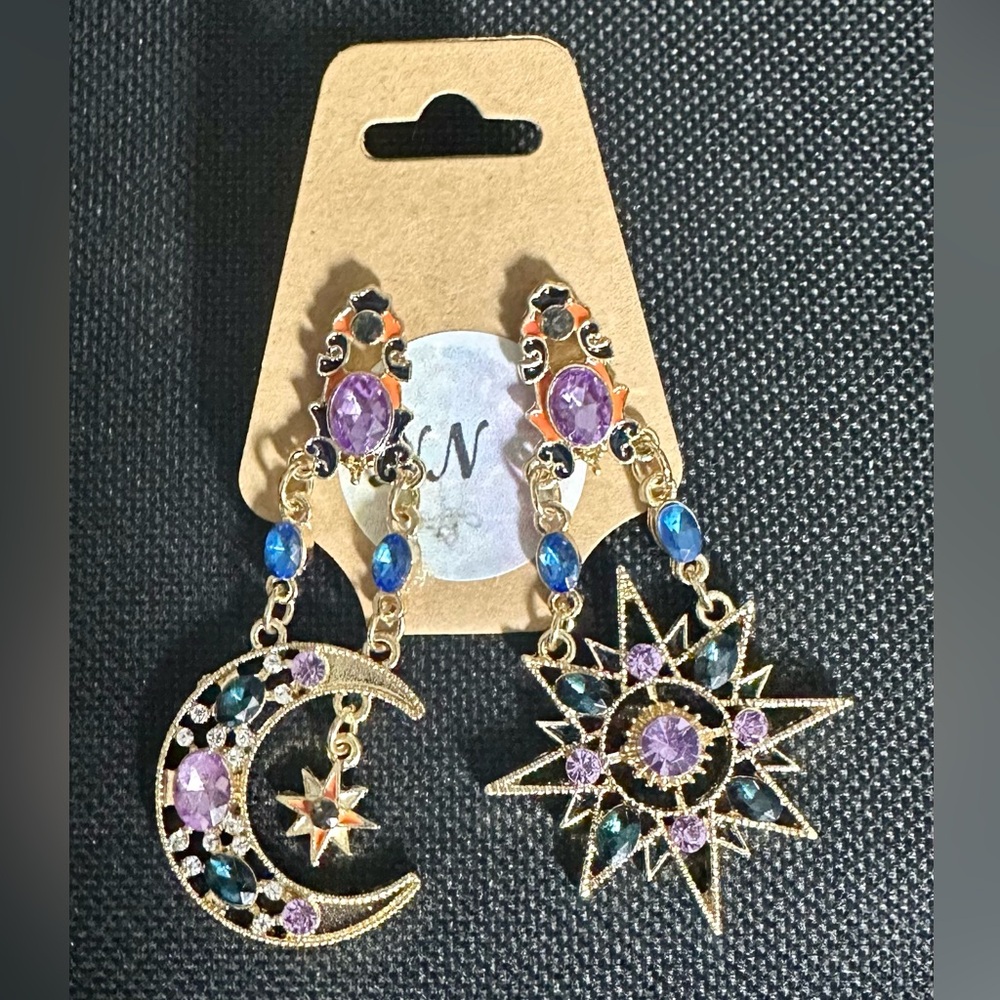 Sun & Moon Gemstone Dangle Earrings. Video L👀K!